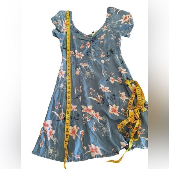 Roxy Shoulder Shimmy Sweetheart Floral Palm Print Mini Dress In Blue lSize M - Picture 14 of 16